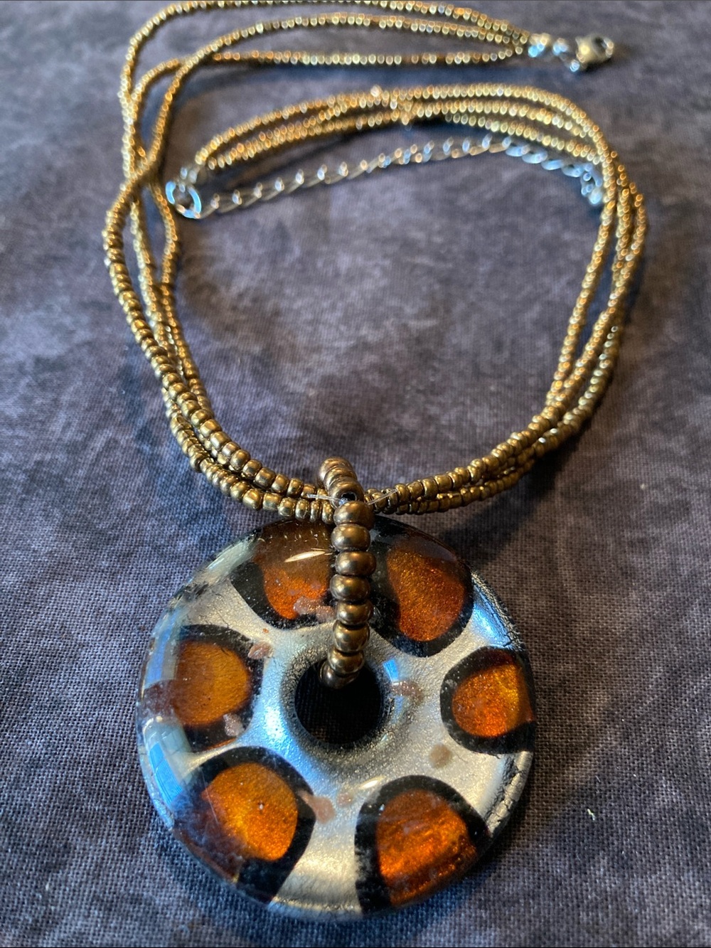Golden  Donut Pendant & Beaded Necklace - Women Jewelry